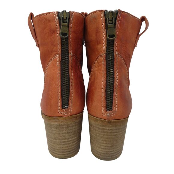 KEB Italia Coral Orange Leather Western Boho Heeled Ankle Boots - Picture 9 of 13